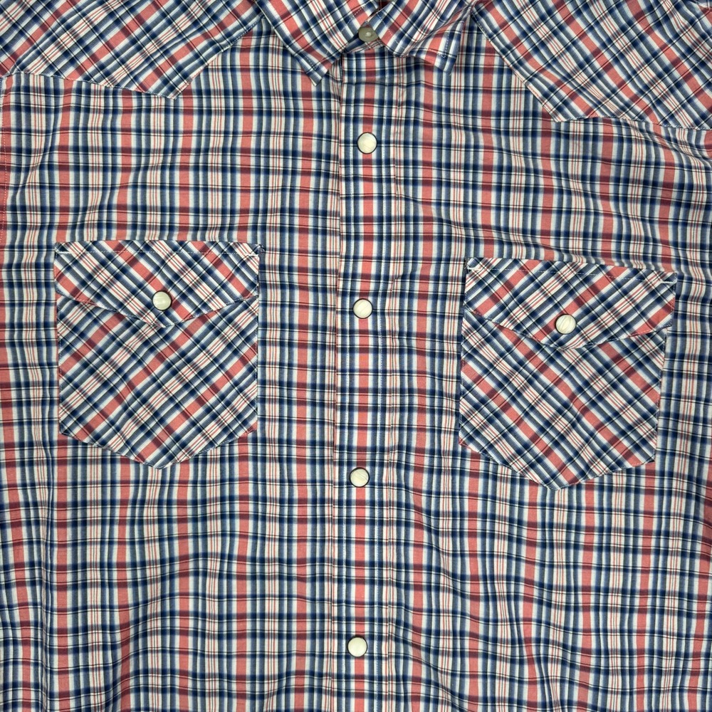 Banana Republic Mens Western Pearl Snap Plaid Shirt Red White Blue Large Stretch - Picture 7 of 12
